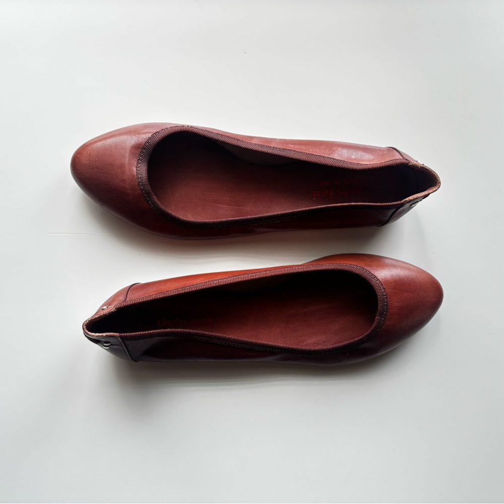 Charles David Chestnut Brown, Leather Ballet Flats - Size 39